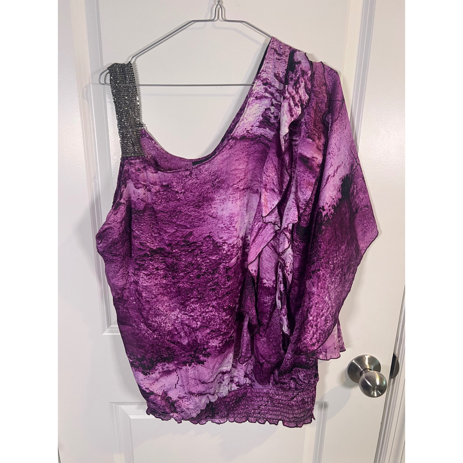 Lane Bryant Womens Blouse One Shoulder Chain Strap Purple 14/16
